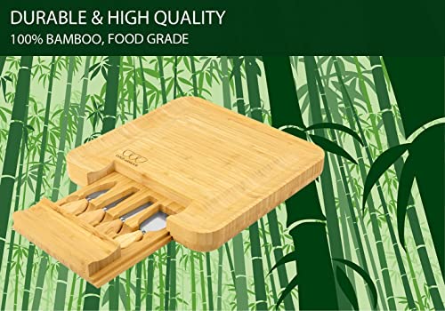 Bamboo Cheese Board And Knife Set, Cheese Board Charcuterie Set, Cheese Board Accessories Included, House Warming Gifts, New Home Meat & Cheese Tray Platter #TOP2