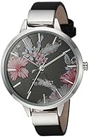 Nine West Women's Floral Dial Strap Watch, Black/Silver, Quartz Movement