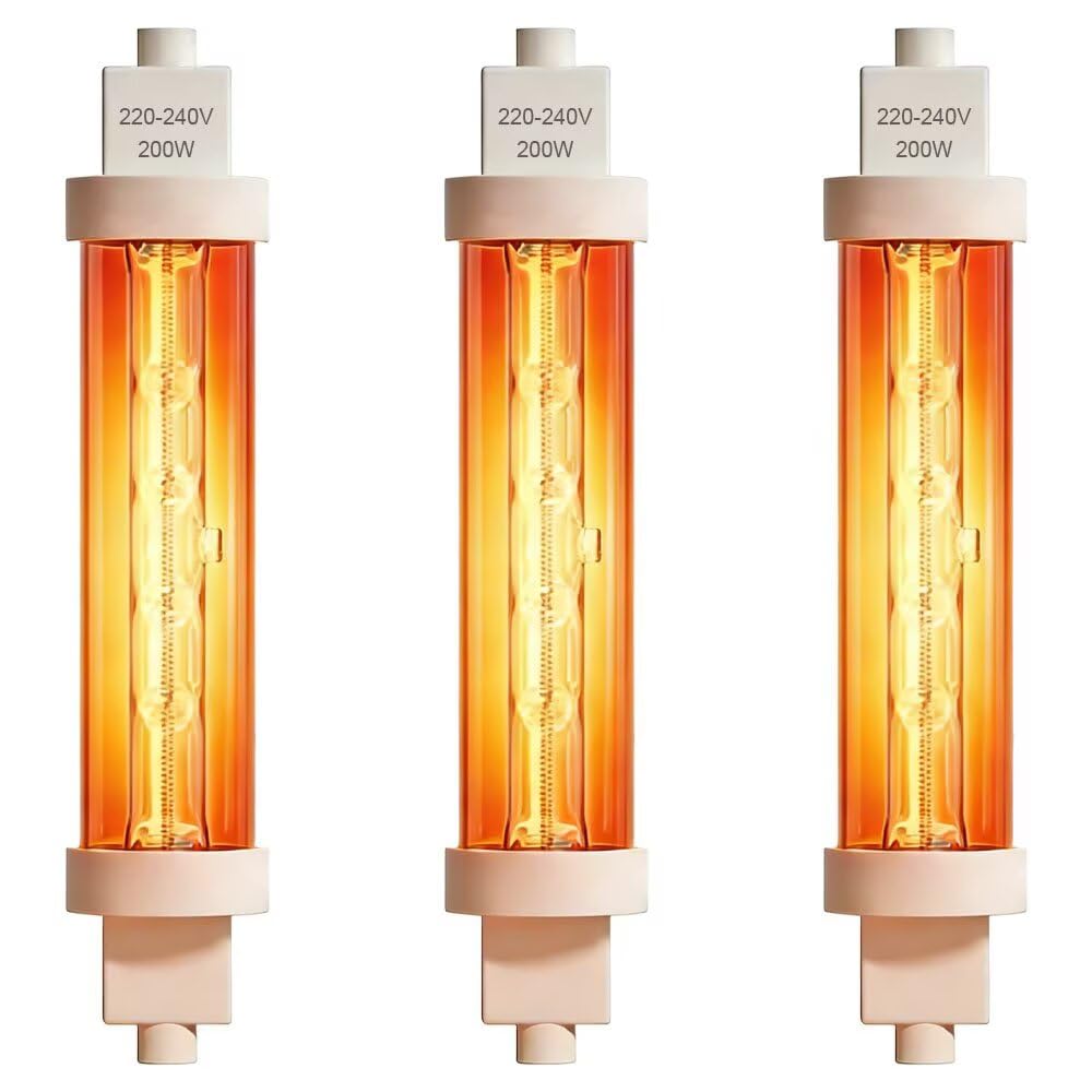 200W R7s Food Heat Lamp Bulbs, 3 Pcs R7s Bulb 118mm LED Dimmable, Warm White 2700K, Gantry Food Lamp Jacketed, 240V Buffet Food Warmer, Food Safe Bulb Lights for Catered Event, Canteen, Buffets