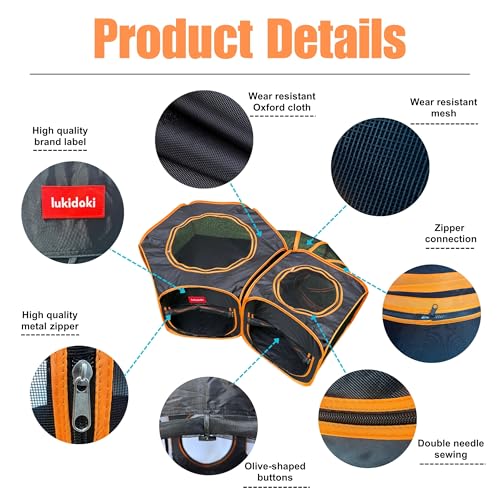 lukidoki Cercadinho Portátil Para Gatos, 2 Cômodos Com Túnel, Cercadinho Pop-Up 3 Em 1 Para Cães E G