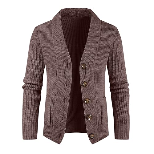Mens Cardigans with Pockets Navy Cardigan Full Zip Fleece Casual Outerwear Jacket Warm Coat Long Sleeve Breathable Zipper and Chunky Hoodies Up Sweater Brown Men's Jumpers Knitted 1-Coffee XL