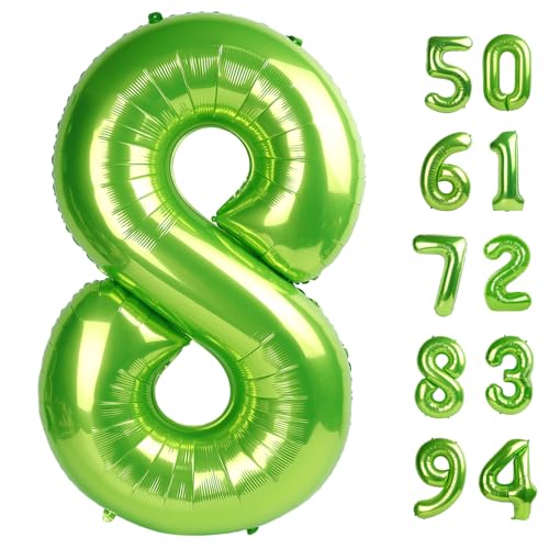 Image of Light Green 8 Balloon, Number Balloons 40 Inch, 8th Birthday Decorations, Birthday Balloons, Light Green Party Supplies, Number 8 Balloon