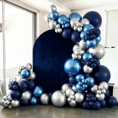 Image of YMSZ Blue Balloons, 100pcs 12Inch Navy Blue and Silver Balloons