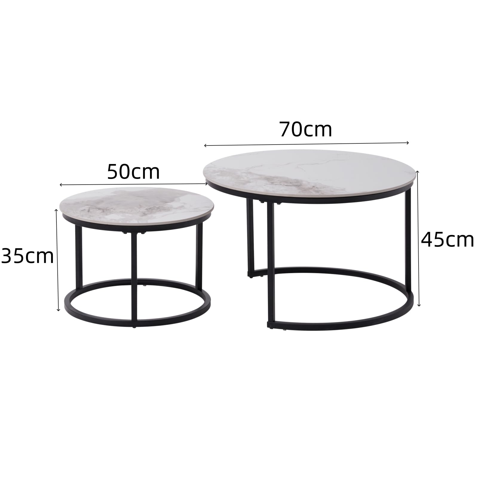 Runder Couchtisch, Beistelltisch aus Pandora-Sinterstein für das Wohnzimmer, Nordischer Couchtisch mit Metallbeinen, Geeignet für Wohnzimmer, Balkon, Schlafzimmer – Schwarzer Rahmen
