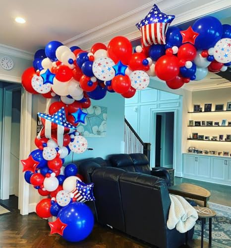 Image of Red White and Blue Balloon Garland Arch Kit - 138 Pcs 4th of July Balloons Arch Kit for Independence Day Nautical Party Baseball Graduations Patriotic Theme Party Decorations