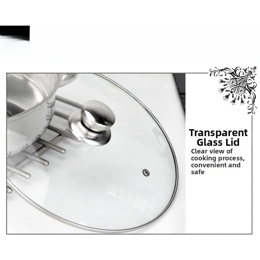 FUBESK - Pentola a vapore a doppio strato in acciaio inox con coperchio in vetro, 28 cm, per zuppe e cucina multiuso, compatibile con fornelli a gas, a induzione e alogeni