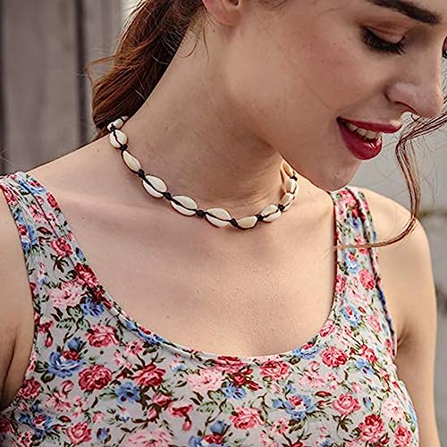 Rrdaily 2Pcs Natural Shell Choker Necklace Bracelet Set for Women,Handmade Adjustable Conch Necklace Bracelet Beach Jewelry Gift4