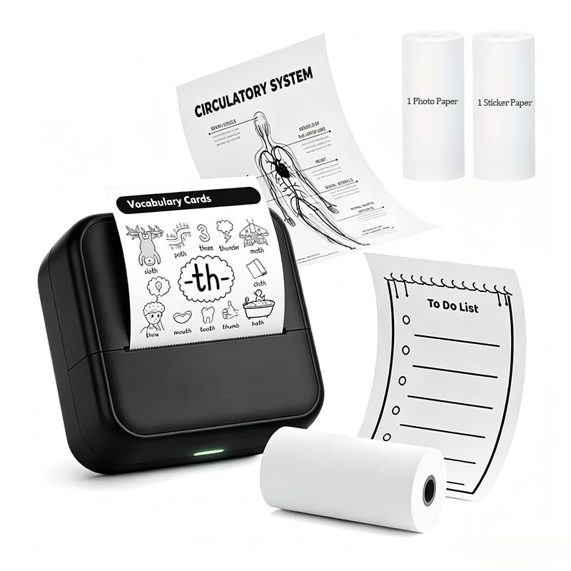[Mini stampante portatile] Mini stampante portatile da 2 pollici, stampante termica per etichette con rotoli di carta, piccola stampante tascabile per un facile utilizzo per ufficio, casa, piccole
