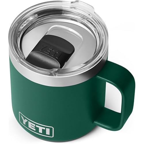 YETI Rambler 10 oz Ceramic Lined Stackable Mug, Vacuum Insulated, Stainless Steel with MagSlider Lid, Black Forest Green