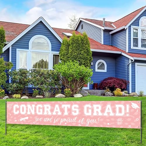 Image of 37Pcs Graduation Banner Balloon Decorations Class of 2026, Congrats Grad Banner Yard Outdoor Decorations, Graduation Balloons Banners Set for High School College Grad Party Supplies, Pink