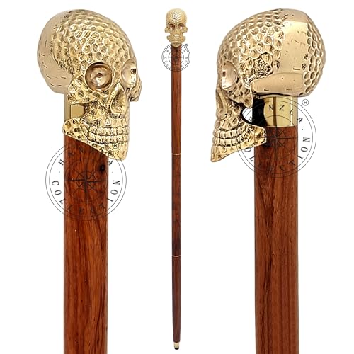 Canne en bois tête de mort laiton poli | Style dandy contre la marche difficile