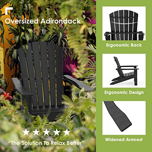 Greenvines Adirondack Chairs Set Of 2, Hdpe All-Weather Fire Pit Chairs, Plastic Campfire Chair For Deck Backyard Patio Outdoor Poolside Porch Lawn Outside, Black #TOP4