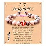 Gnamy Basketball Bracelet Gifts for Teen Girls Women, Adjustable Beads Bracelet Sports Accessories Christmas Valentines Day Jewelry Gifts for Team Daughter Basketball lover Women Coach Stuff 8-12
