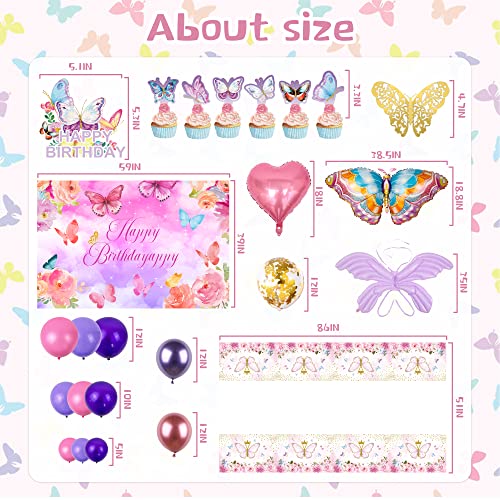 112Pcs Butterfly Decorations, Pink Butterfly Birthday Decorations Include Butterfly Balloon, Cake&Cupcake Toppers, Hollow Butterfly, Heart Balloon, Background, Tablecloth, Party Decorations For Kids #TOP2