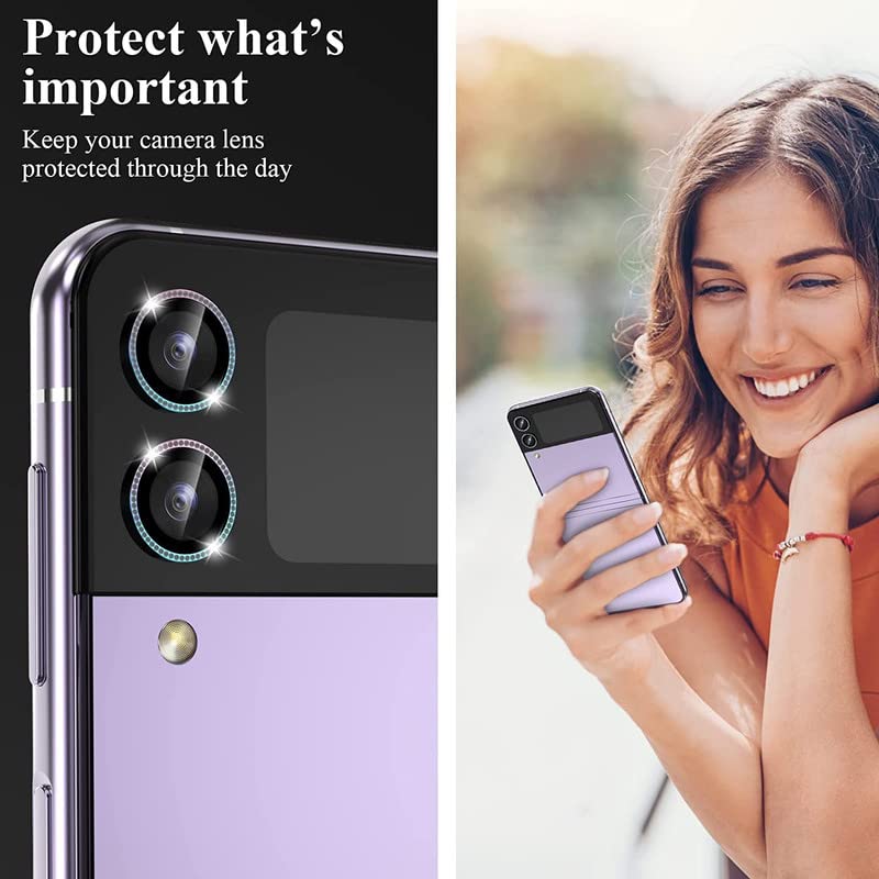 Image of for Samsung Galaxy Z Flip 4 Camera Lens Screen Protector, Alloy Matelic Ring Individual Anti Scratch Tempered Glass Camera Cover for Galaxy Z Flip 4 5G, 1 Pack (Silve Diamond)