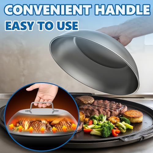 Image of SafBbcue 2 Sets Flat top Grill Accessories 12 inch Cheese Melting Dome Basting Cover for Blackstone, Pitboss, Camp Chef Steamer Pizza Oven /Wok Cover, Food Metal Dome Cover for Grill Cooking Accessories