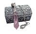 Spirit Hunter Natural Rose Quartz Crystal Therapy Healing Professional Dowsing Divination Pendulum - Reiki Chakra Balancing Multifaceted Pendant - with Vintage Zinc Alloy Jewelry Box.