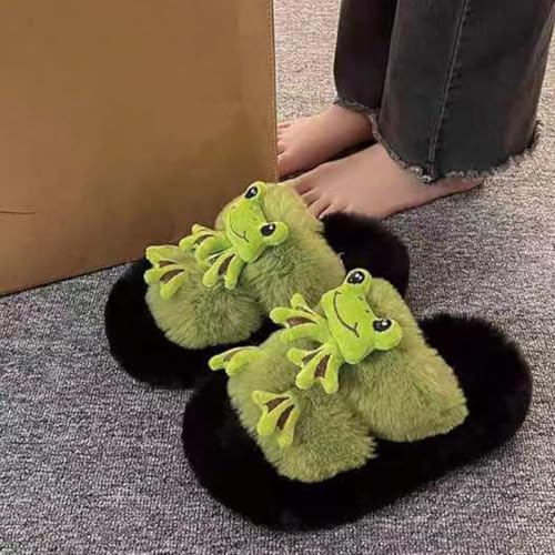 Women's Funny Plush Slippers Cozy Cute Kawaii Frog Animal Print Fuzzy Indoor Winter Bedroom Shoes3