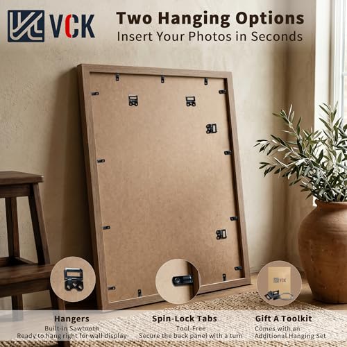 Image of VCK 16x24 Picture Frame 5 Pack, Walnut Exclusive Wood, 12x18 Mat, for Print