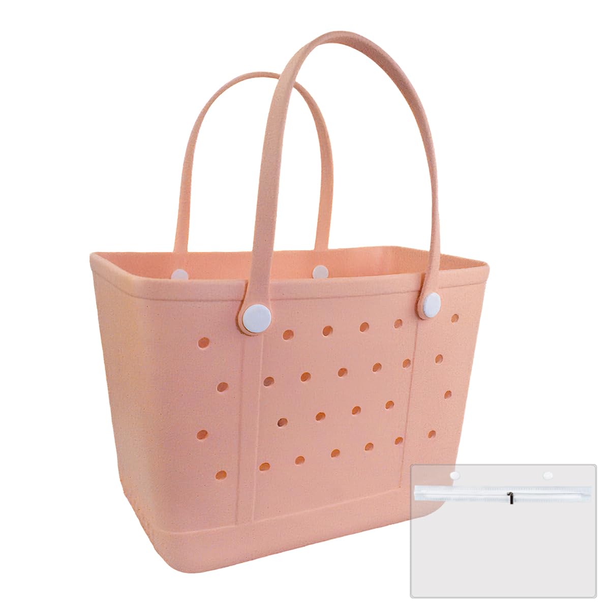 Extra Large Rubber Beach Bag Tote Bag for Women Waterproof Bag | Waterproof EVA Beach Tote with Zipper Pocket & Non-Slip Bottom | Sturdy Tote for Beach Pool Boat Groceries & Travel Peach Color