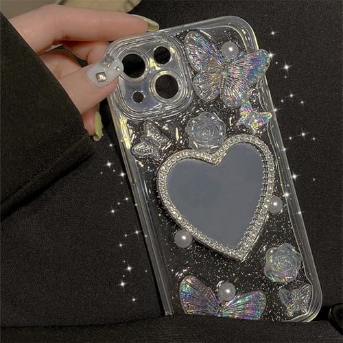 Coque de téléphone en époxy effet miroir 3D à paillettes pour iPhone 15 14 13 Pro Max