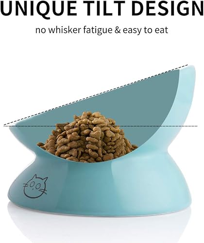 Miniatura 5 de Sweejar Cuencos elevados de cerámica para gatos, platos inclinados para comida o agua, cuenco elevado de porcelana para proteger la columna