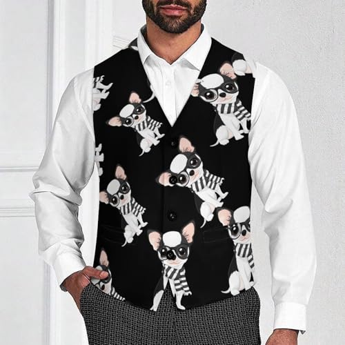 Chihuahua Puppy Glasses Scarf Men's Suit Vests Business Formal Dress Vest V-Neck Waistcoat for Wedding Casual2