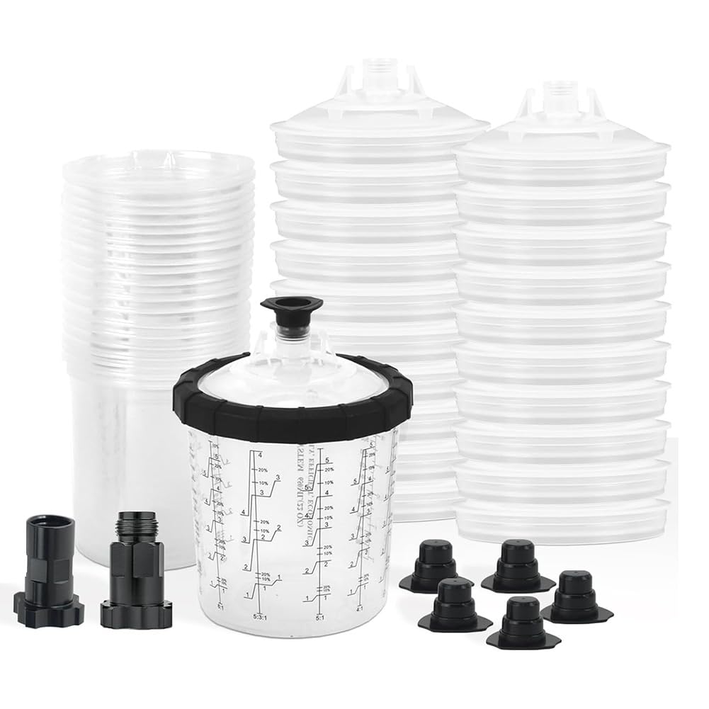 Gobelet Pulvérisateur Peinture Auto Kit 600ml avec 20 Couvercles et Doublures Standard