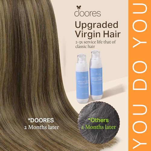 Image of DOORES 14 Inch Clip in Human Hair Extensions, Balayage Chocolate Brown to Caramel Blonde 100g 7pcs, Straight Real Hair Extensions Clip in Remy Natural Weft