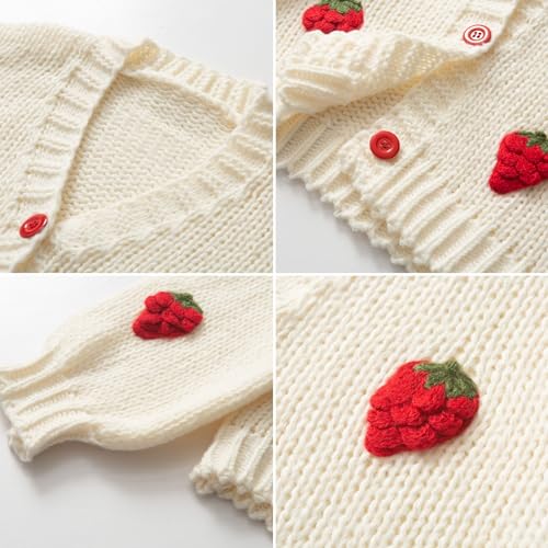 Xunger Women’s Cute Strawberry Knit Sweater Aesthetic Kawaii Cardigan for Teen Girls Y2K Floral School Uniform Outwear3