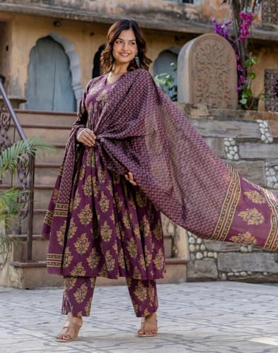 Image of KLOSIA Women Printed Anarkali Kurta and Pant Set with Dupatta
