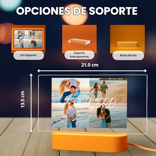 Miniatura 6 de Cristal Plaque Lámparas Personalizadas Con Foto Te Quiero Lampara Para Fotos En Metacrilato Con Luz Led Y Base De Madera Regalo Pareja Mujer Para Aniversario O San Valentín