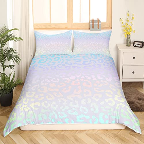 Homemissing Leopard Print Duvet Cover Set Cheetah Print Bedding Set for Kids Boys Girls Safari Wild Animal Decor Comforter Cover Set Microfiber Ombre Bedspread Cover Pink Blue Bedclothes Single - Image 3