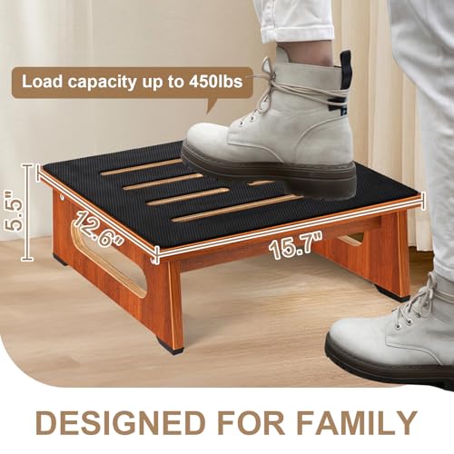 Image of Step Stool, Bed Steps for High Beds for Adults with Non-Slip Rubber Stepping Surface and Handles, 450 LBS Capacity for Bedroom Kitchen Bathroom, or Bedside, Senior Support (Brown)