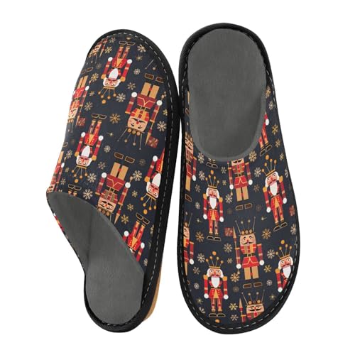 Slippers for Women Christmas Golden Nutcracker Pattern Soft Winter Warm Shoes Indoor Outdoor Non-Slip House Travel Slippers