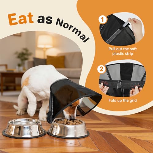 Image of Breathable Mesh Dog Cone Collar for Surgery, Soft Elizabethan Recovery Alternative to Stop Licking,Pet Neck Collar for Large Medium Small Breeds, L, Matte Black
