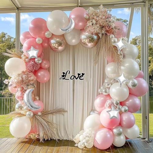 Image of White Balloons Arch Double Stuffed Pearl White Star Moon Balloon Garland Different Sizes Cream Ivory Balloons for Birthday Baptism Bridal Baby Shower Wedding Prom Galaxy Party Decor