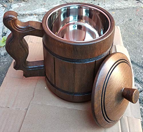 Jarra de Cerveza de Madera con Tapa 600ml miniatura 2