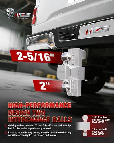 Image of MZS Adjustable Trailer Hitch - Fits 2 Inch Receiver Hitch - 8-Inch Adjustable Drop Hitch - Heavy Duty Aluminum Tow Hitch for Truck(12,500 LBS GTW) Chrome