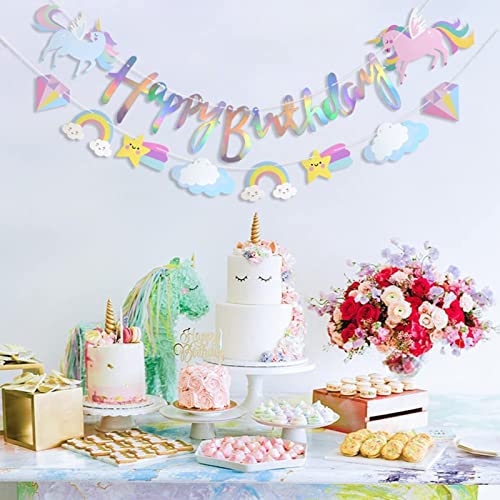 Catelves Einhorn Happy Birthday Banner,Einhorn Happy Birthday Girlande Geburtstag,Unicorn Geburtstagsdeko,Girlande Alles Gute zum Geburtstag Banner,Unicorn Party Deko Kindergeburtstag