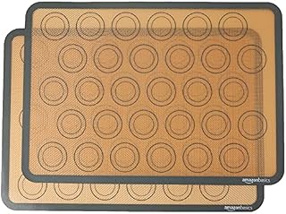 Amazon Basics Silikonowa, nieprzywierająca mata do pieczenia, makaroników, do kontaktu z żywnością, zestaw 2 szt., beżowa/szara, prostokątna, 42 x 29 cm