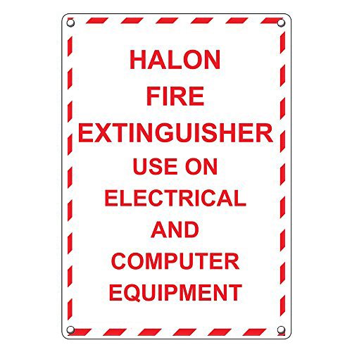 Weatherproof Plastic Vertical Halon Fire Extinguisher Use On Electrical Sign with English Text