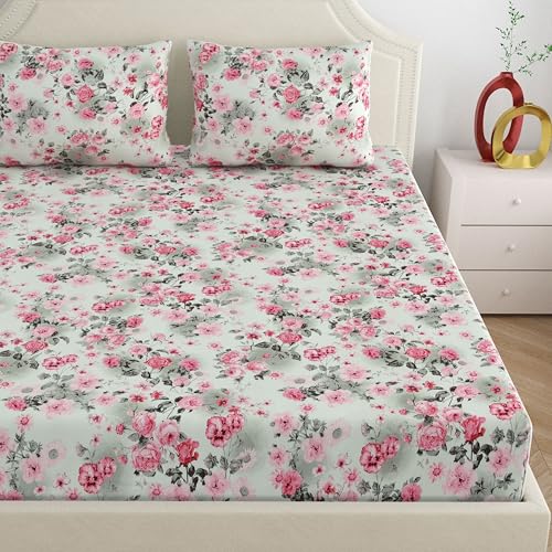 Image of Dreamscape Microfiber Wrinkle & Fade Resistant Double Bedsheet with 2 Pillow Covers (Size 87 x 94 inches, 140TC, Colour - Pink)