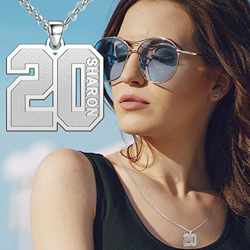Q&Locket Number Necklace with Name Personalized for Athletes Sports Custom Number Chain Name Necklace for Mens Womens 0.7, 0.9 and 1.2 inch2