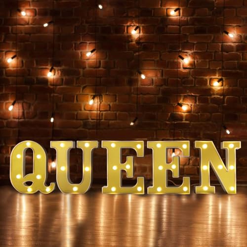 Image of Efavormart 6 inch Gold Marquee Letter Q, Mirror Front Warm White LED Light Up 3D Sign, Battery Operated 72H Glow for Wedding Party & Wall Decor