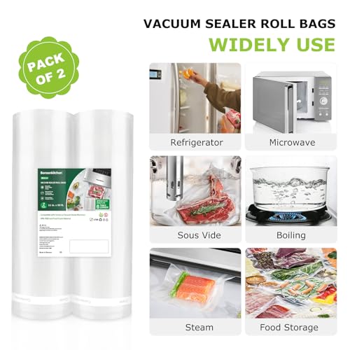 Image of Bonsenkitchen Vacuum Sealer Bags, 11 in x 50 ft Rolls 2 Pack Seal Bags for Food Storage Saver, BPA Free, Commercial Grade Textured Food Roll Bags, Customized Size Bag for Sous Vide Cooking,VB3210