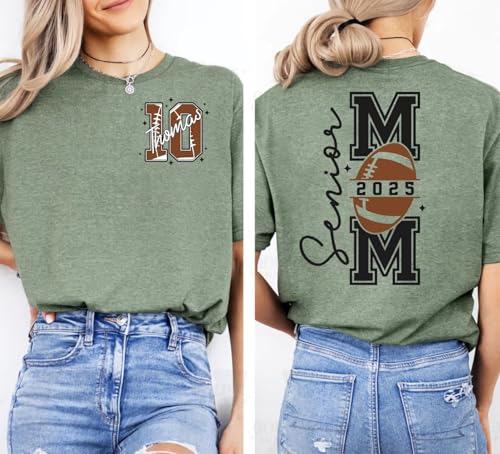 Personalized Senior Football Mom Shirt with Kids Name, Football Senior Mom 2025 Shirt, 2 Sided Football Mom Shirts, Touchdown Season Tee, Class of 2025 Football Shirts for Women, Football Mom Gifts3