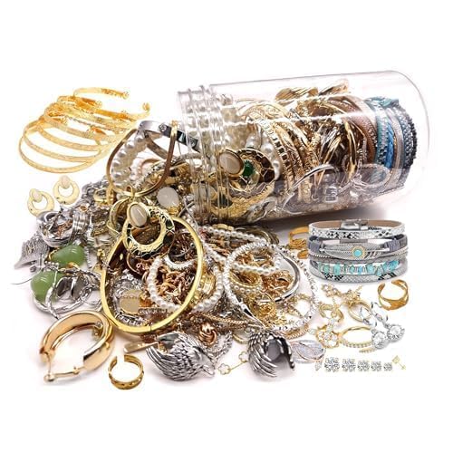 Juego de tarros de joyería misteriosa de moda, más de 30 piezas, caja de joyería sorpresa mixta para mujer, sorpresa, incluye collar, aretes, pulsera, aretes, anillo, un regalo de cumpleaños único