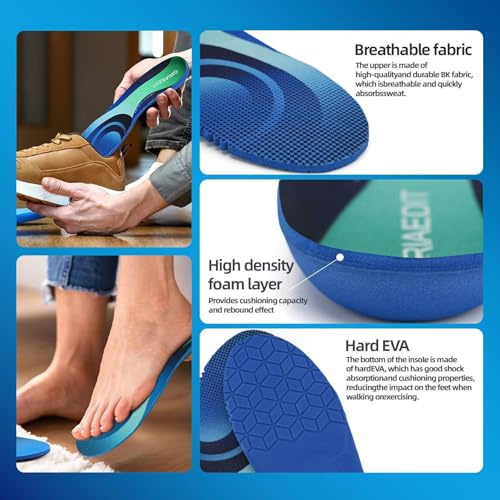 Image of Plantar Fasciitis Insoles for Men Women,High Arch Support for Pain Relief,Inserts Orthotic for Flat Feet Absorbing Inserts Standing All Day, Insoles for Work Boots 2 Pairs M13 /W15
