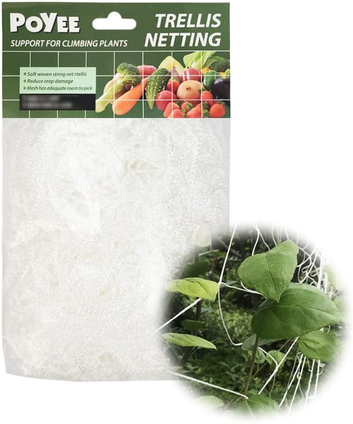 POYEE Garden Trellis Netting - 5x60ft - Heavy Duty Polyester Net Support for Climbing Vining Plants
